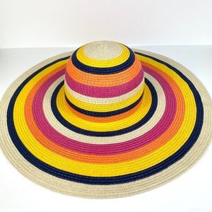 Aldo Bright Striped Raffia Straw Sun Hat with Oversized Brim